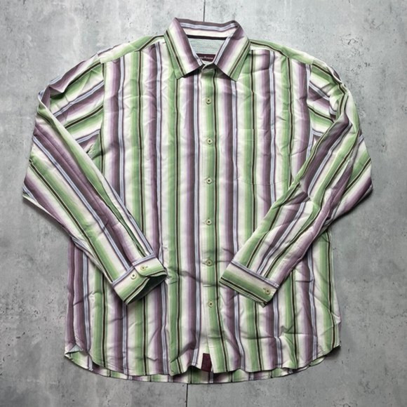 Tommy Bahama Hawaiian Shirt Men’s Large 100% Silk Stripe‎ Button Up Long Sleeve - Picture 1 of 7